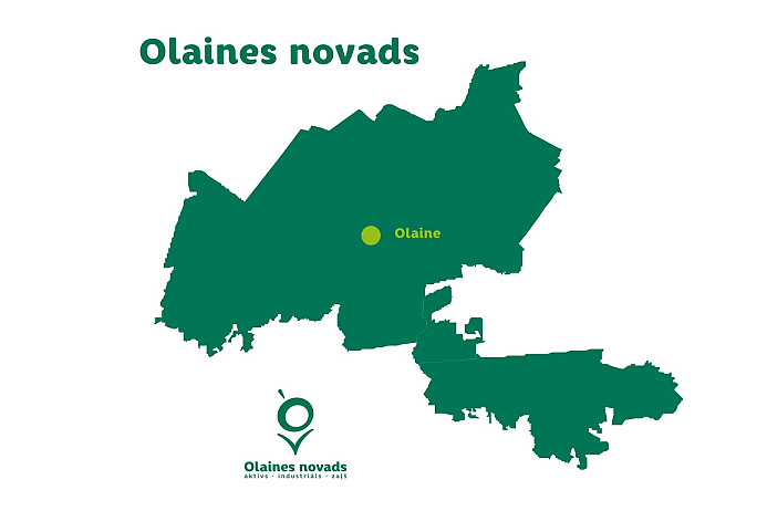 Olaines novada kontūra ar kartē atzīmētu novada administratīvo centru - Olaines pilsētu
