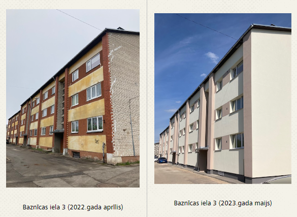 Daudzdzīvokļu māja Baznīcas ielā 3, Jaunolainē pirms un pēc renovācijas
