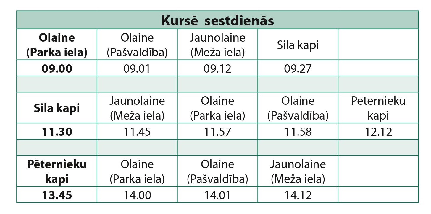 Autobusa uz kapiem kustības saraksts sestdienās