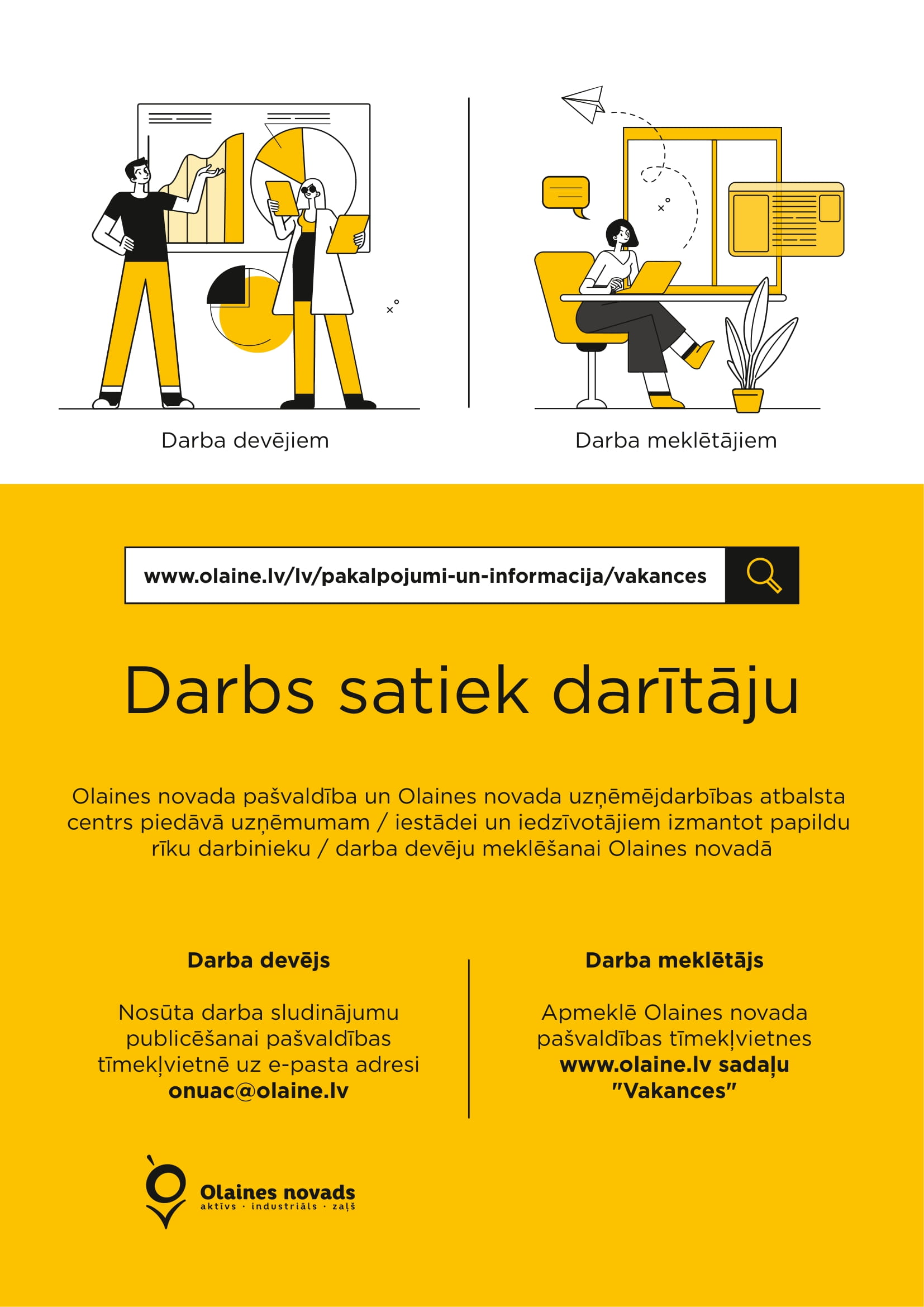 Informācija darba devējiem un darba meklētājiem! Darba sludinājumi ir pieejami pa'[svaldības mājas lapas sadaļā "Pakalpojumi un informācija - Vakances". 