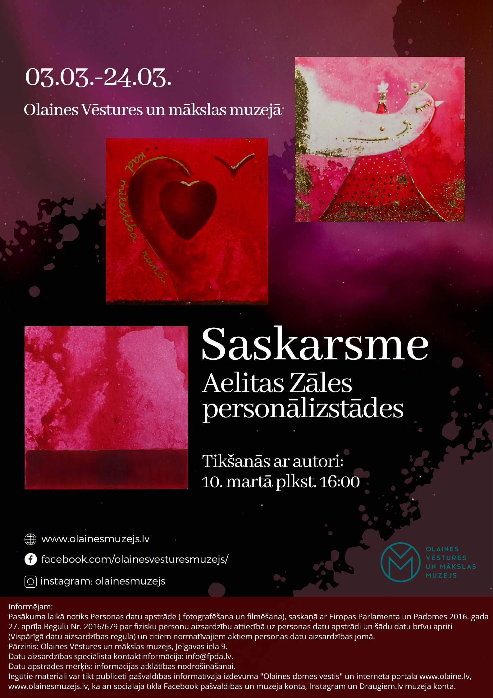 Aelitas Zāles sajūtu glezniņu izstādes "Saskarsme" afiša