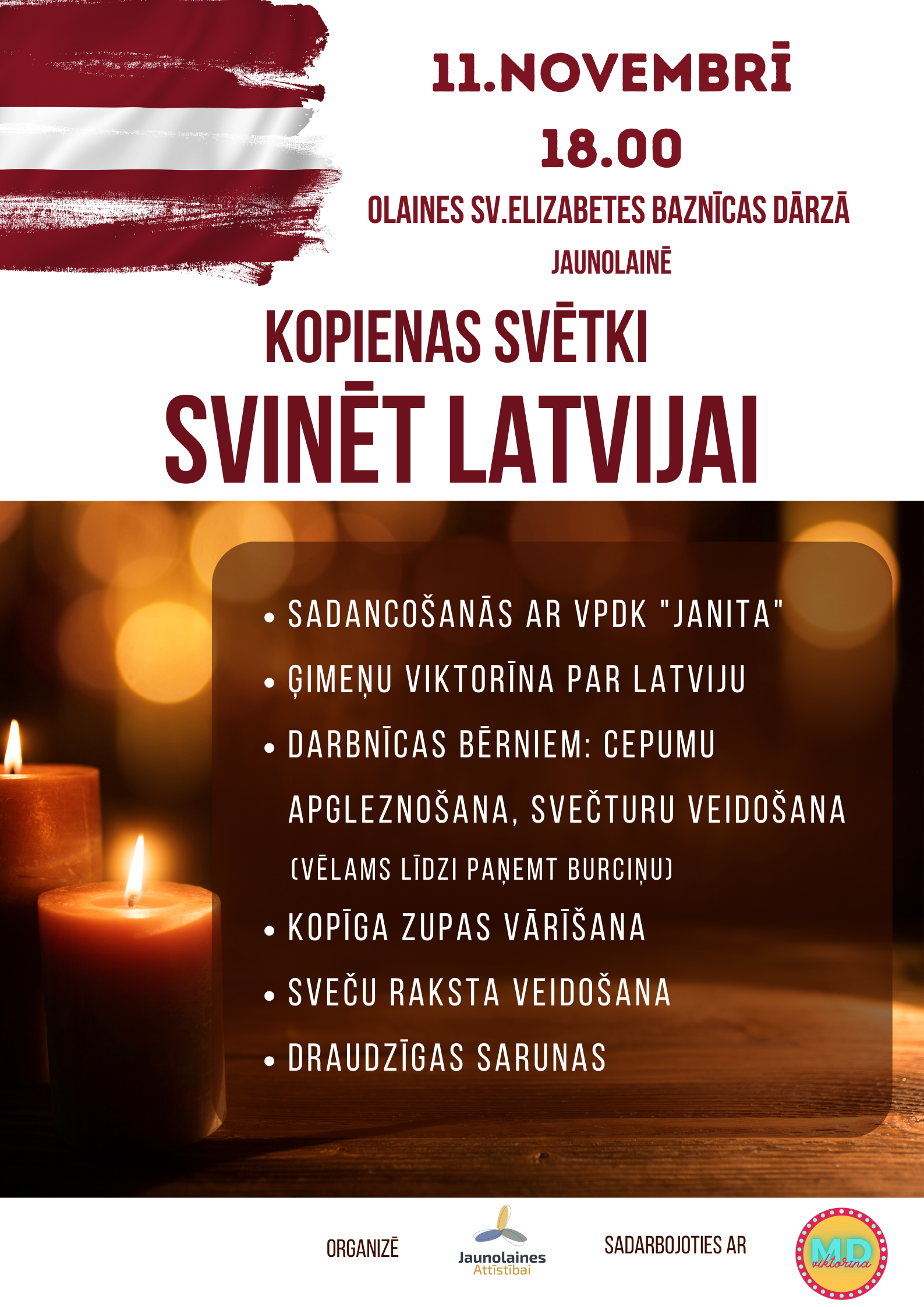 Biedrības "Jaunolaines attīstībai" 11. novembrī plānoto pasākumu afiša