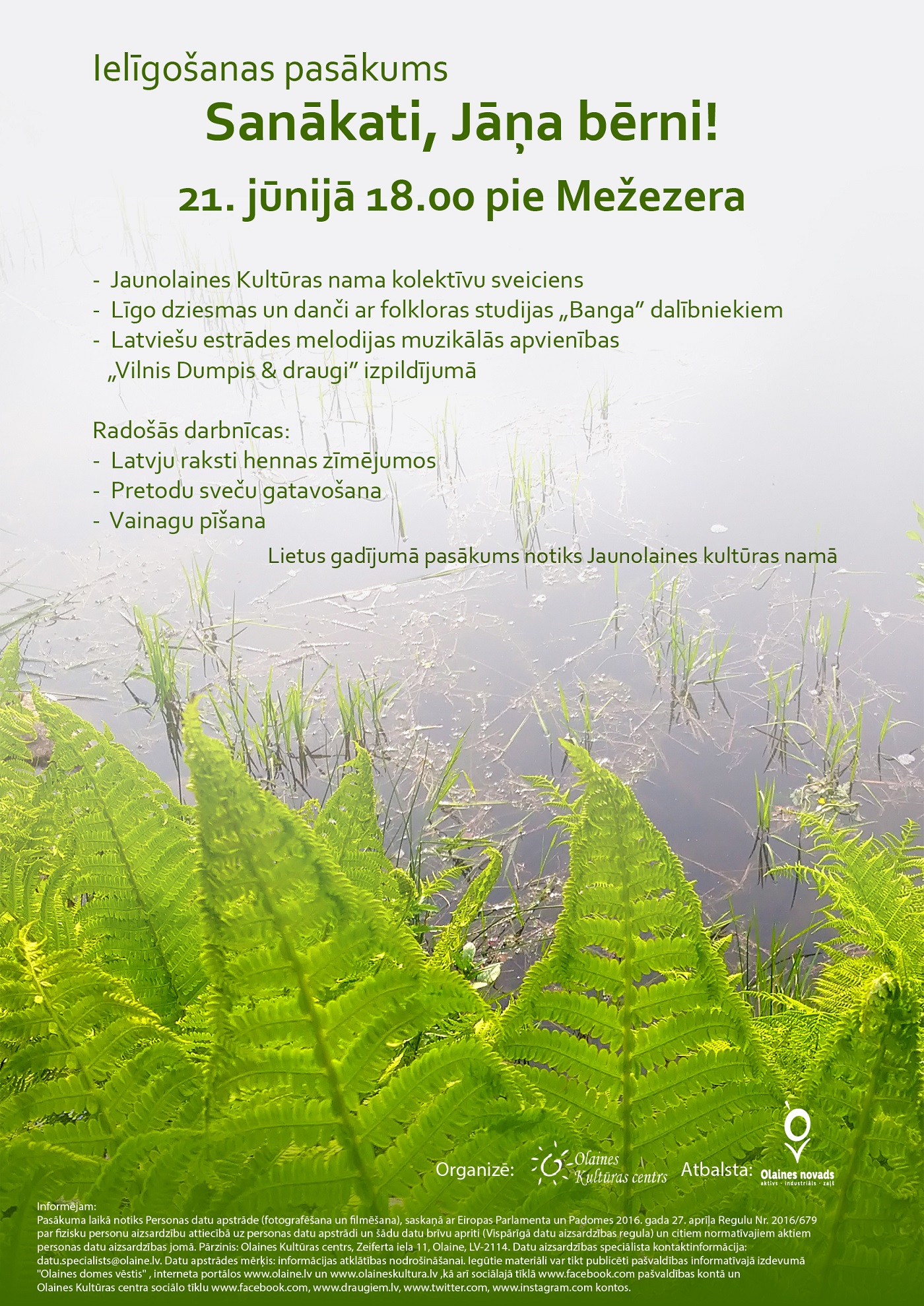 Ielīgošanas pasākuma pie Mežezera afiša