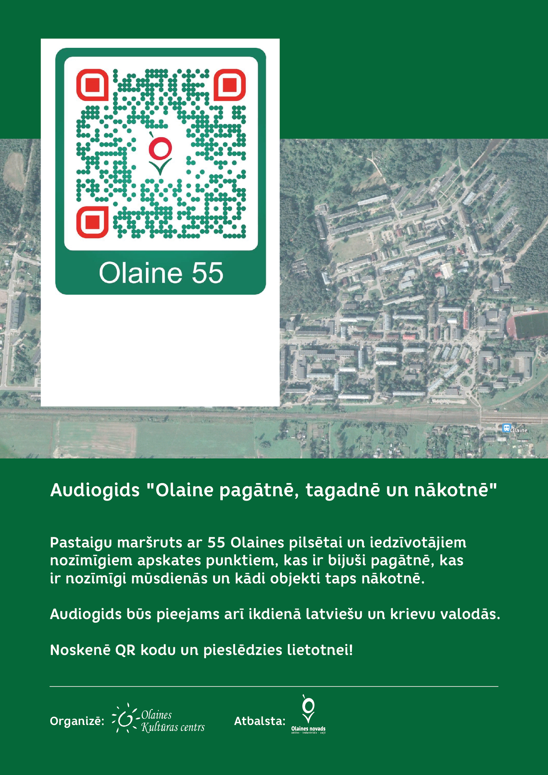 Audiogida reklāma kopā ar QR kodu, kas aizved uz audiogidu 