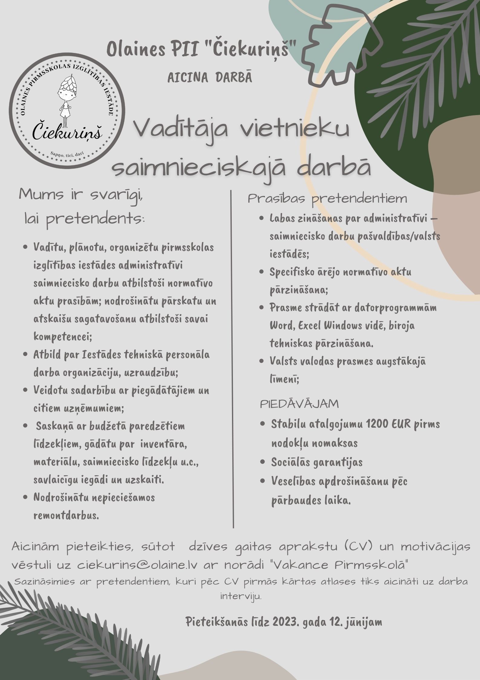 Vakances sludinājums