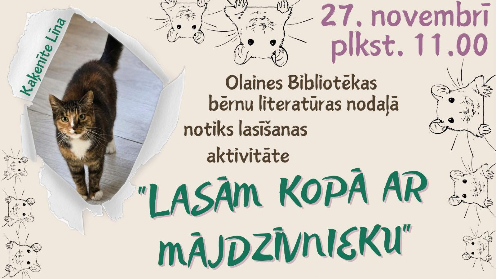 Aktivitāte “Lasām kopā ar mājdzīvnieku - kaķenīti Līnu"