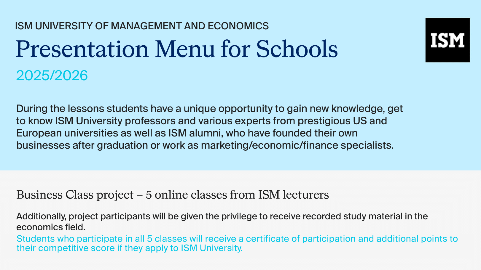 Iespēja vidusskolēniem: bezmaksas ISM biznesa lekcijas tiešsaistē