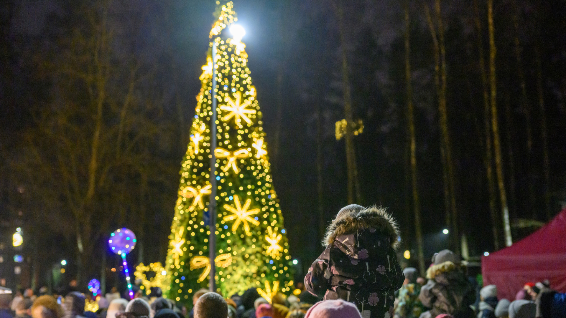 Olainē iemirdzas pilsētas galvenā svētku egle!