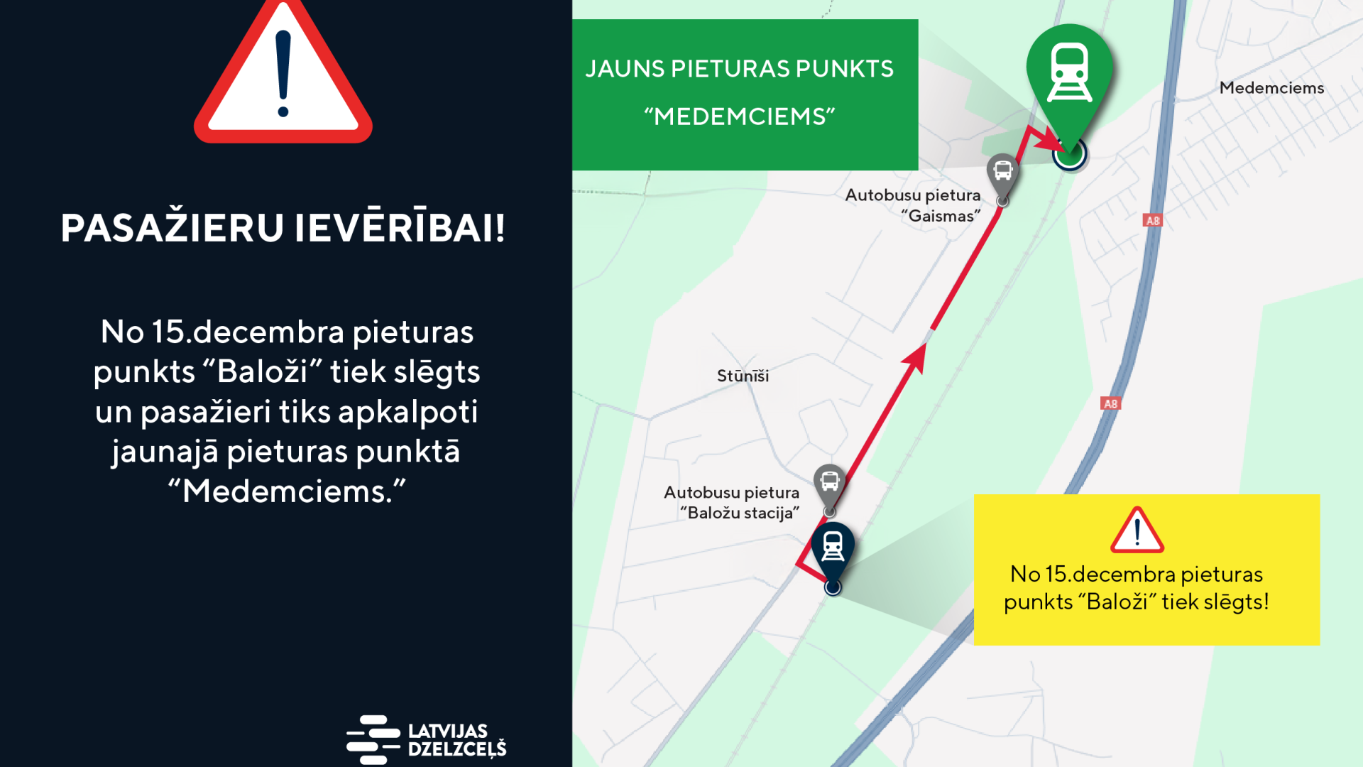 No 15.decembra izmaiņas vilcienu pieturas punktos!
