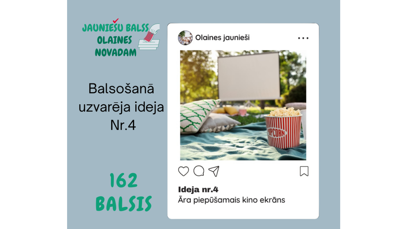 Bērni un jaunieši Olaines novadā vēlēšanu dienā nobalso par āra kino ekrānu