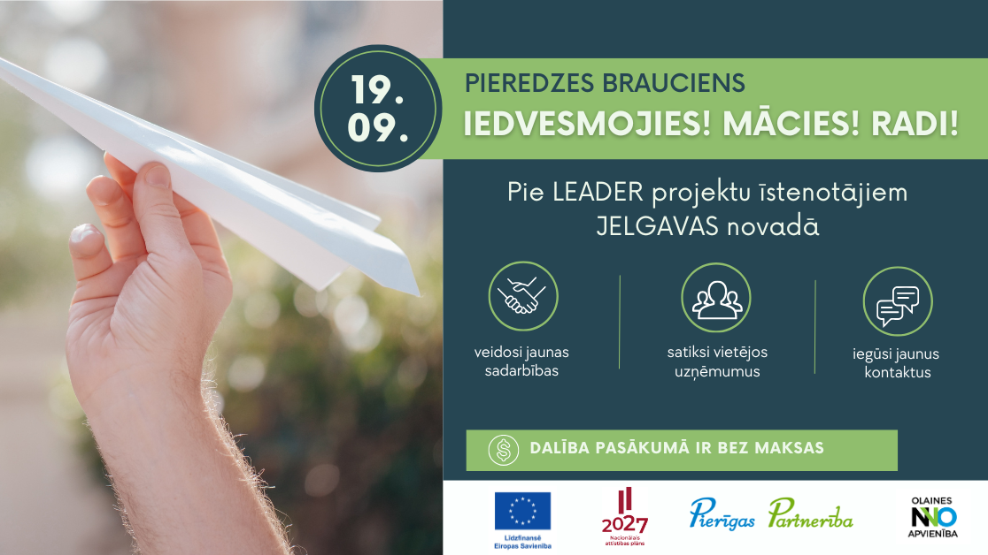 19. septembrī Pierīgas partnerība aicina piedalīties pieredzes braucienā uz Jelgavas novadu