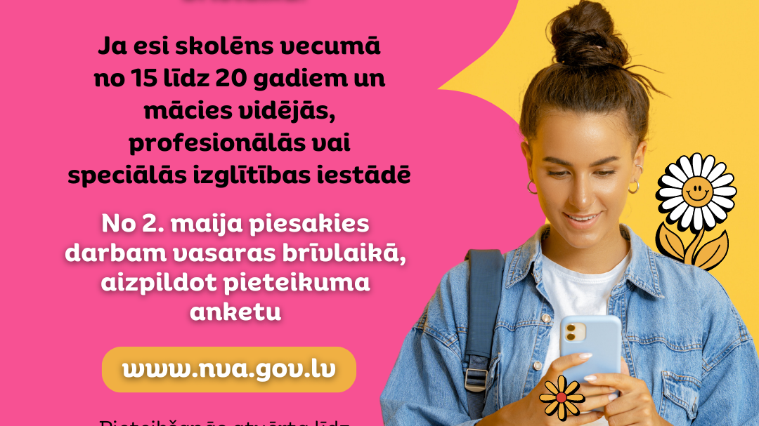 No 2.maija līdz 16.augustam skolēni var reģistrēties dalībai  NVA vasaras nodarbinātības pasākumā