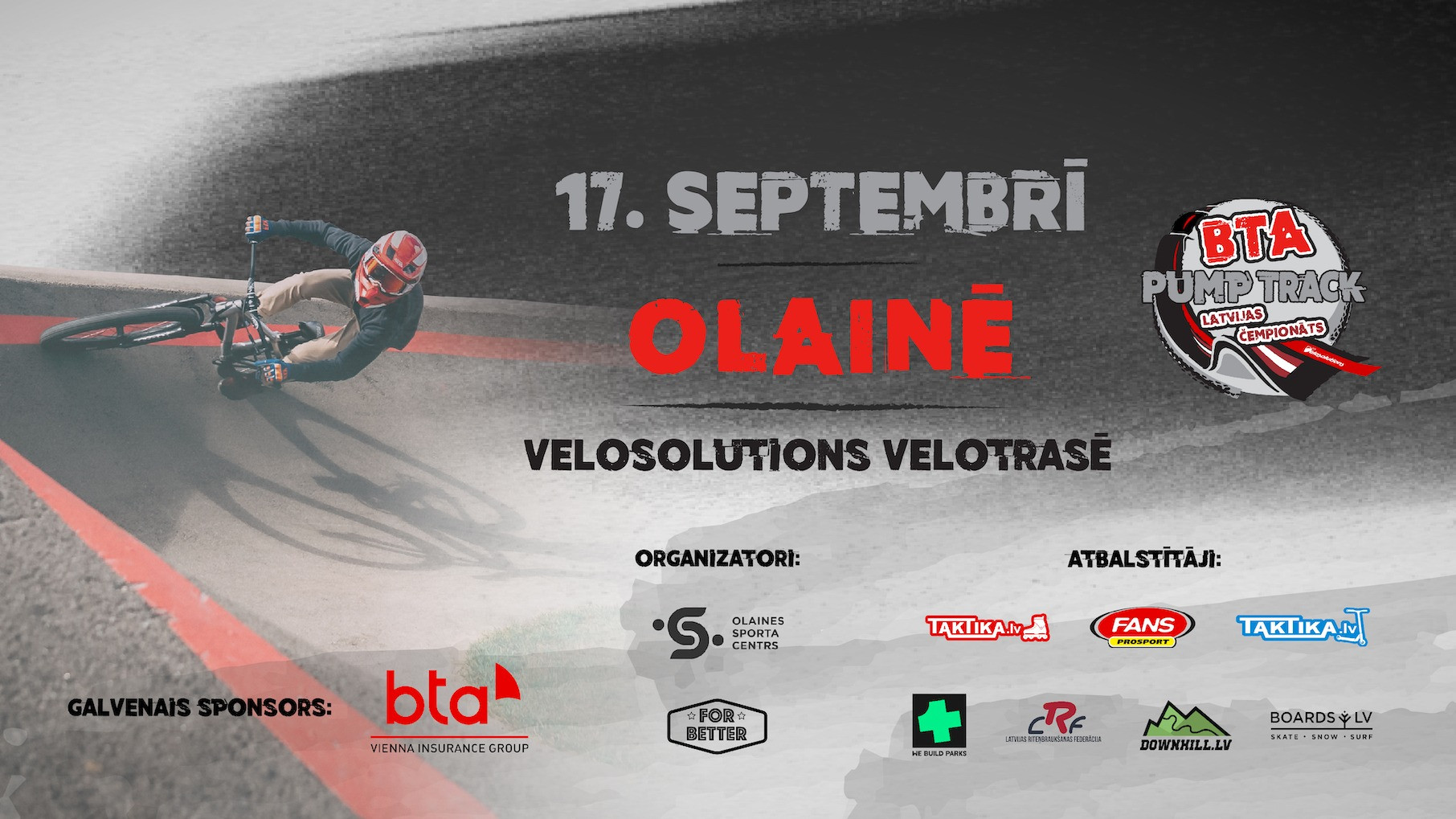 17. septembrī Olaines asfalta velotrasē norisināsies “BTA Pump Track” čempionāta Olaines posms